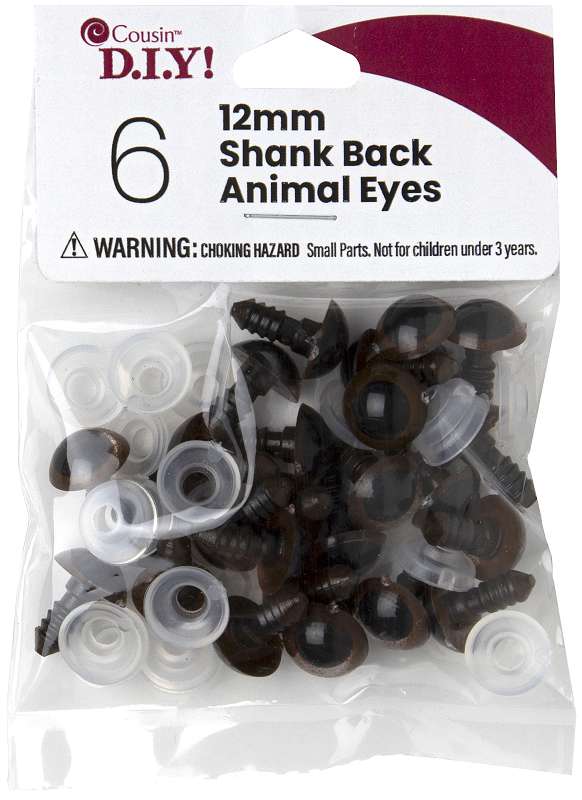 Shank Back Animal Eyes 12mm 6/Pkg Brown