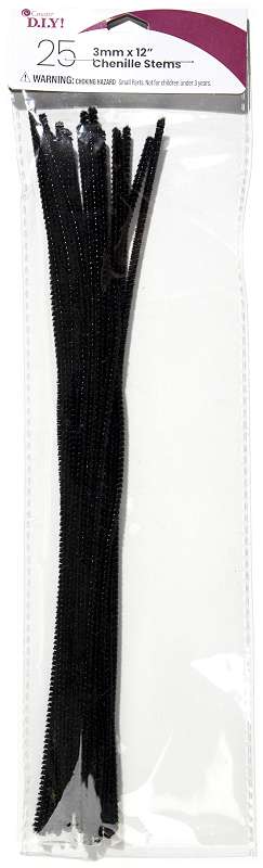Chenille Stems 3mmx12" 25/Pkg Black
