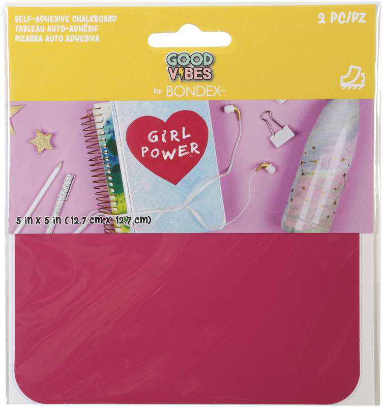 Bondex Good Vibes Iron-On Chalkboard Patches 5"X5" 2/Pkg Hot Pink