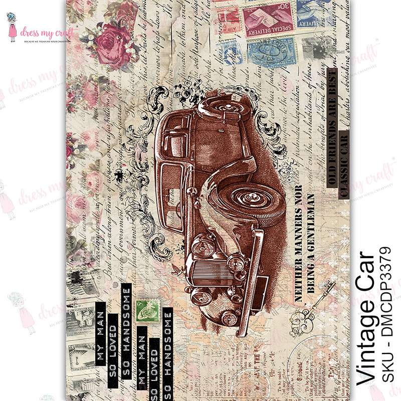 Dress My Craft Transfer Me Sheet A4 Vintage Car