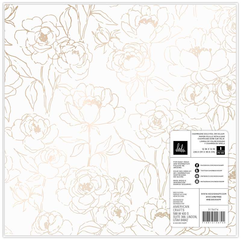 Heidi Swapp Care Free Specialty Paper 12"X12" Vellum W/Champagne Foil