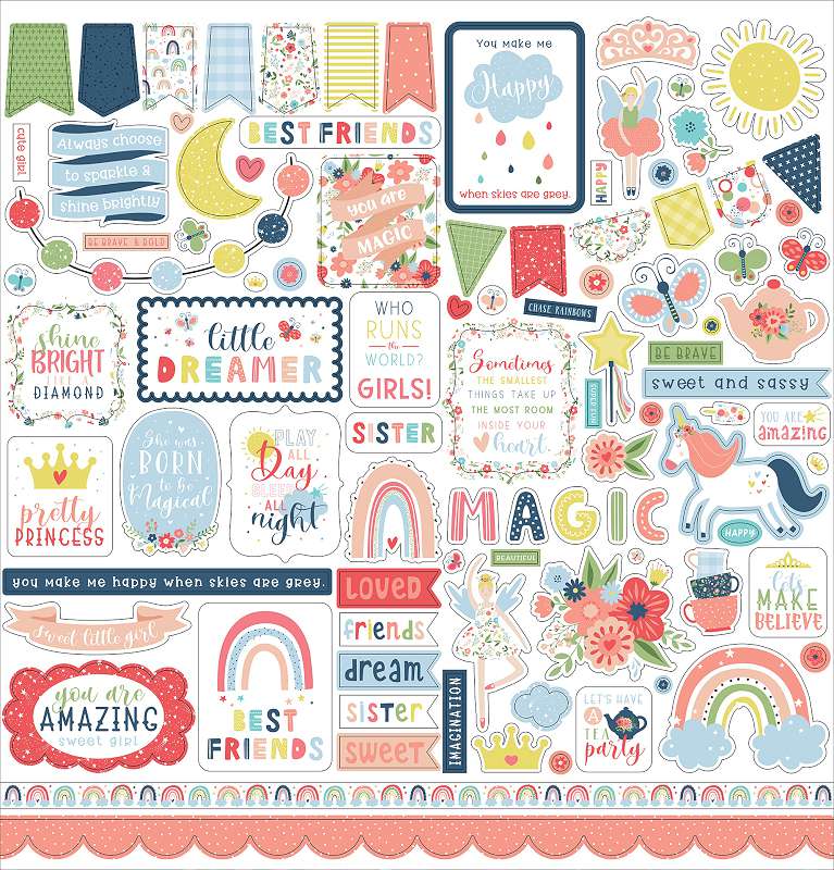 Little Dreamer Girl Cardstock Stickers 12"X12" Elements
