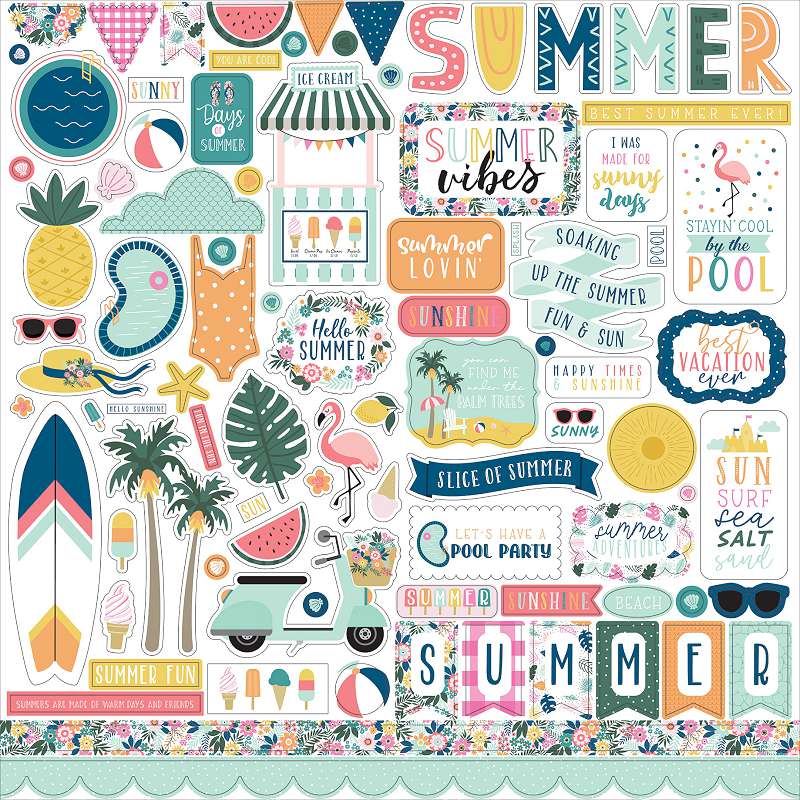 Pool Party Cardstock Stickers 12"X12" Elements