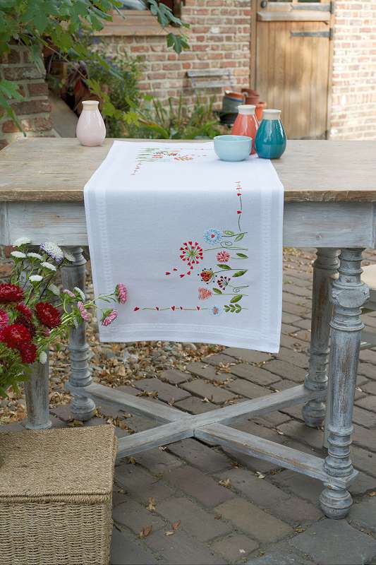 Vervaco Table Runner Stamped Cross Stitch Kit 16"X40" Flowers