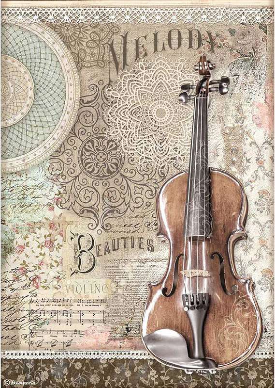 Stamperia Rice Paper Sheet A4 Violin, Passion