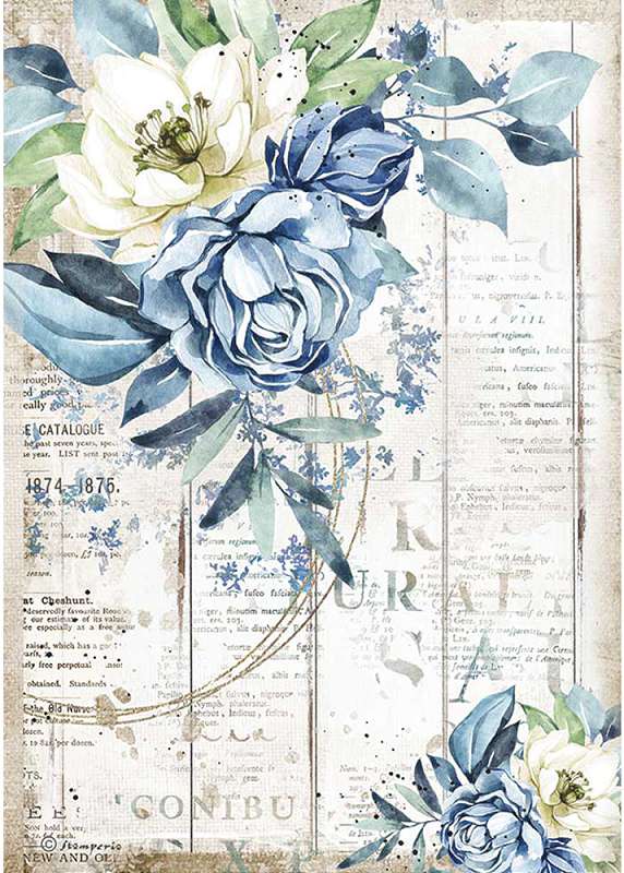 Stamperia Rice Paper Sheet A4 Sea Dream Blue Flower, Romantic
