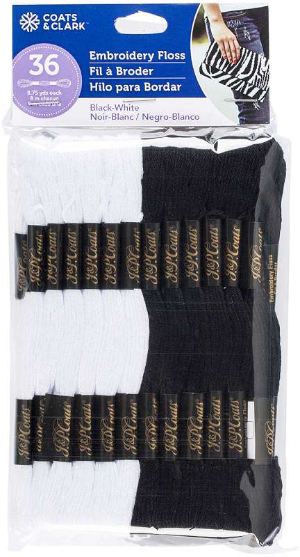 Coats & Clark 6-Strand Embroidery Floss Value Pack 36/Pkg Black and White