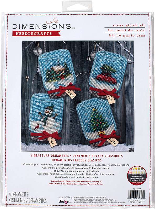 Dimensions Counted Cross Stitch Ornament Kit Set of 4 Christmas Jar Ornaments (14 Count)