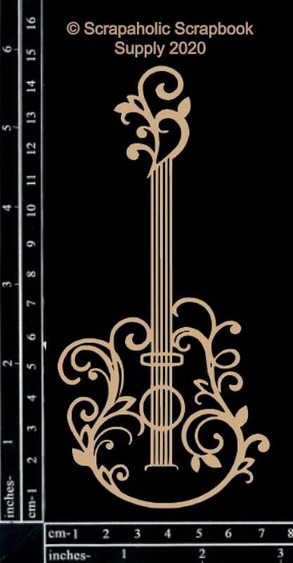 Scrapaholics Laser Cut Chipboard 1.8mm Thick Flourish Guitar, 5.75"X2.75"