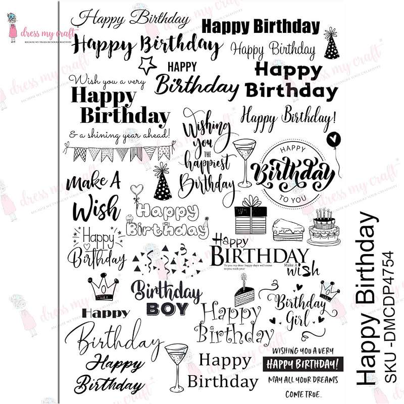 Dress My Craft Transfer Me Sheet A4 Happy Birthday