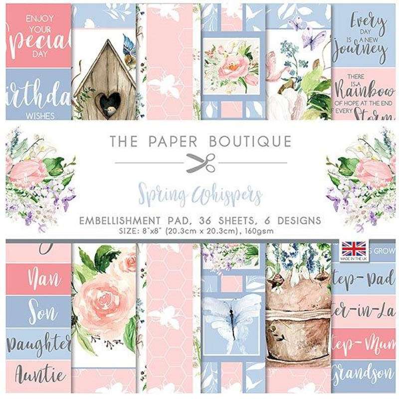 The Paper Boutique Embellishments Pad 8"X8" 36/Pkg Spring Whispers, 6 Designs