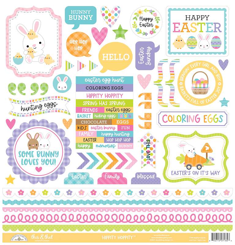 Doodlebug This & That Cardstock Stickers 12"X12"-Hippity Hoppity