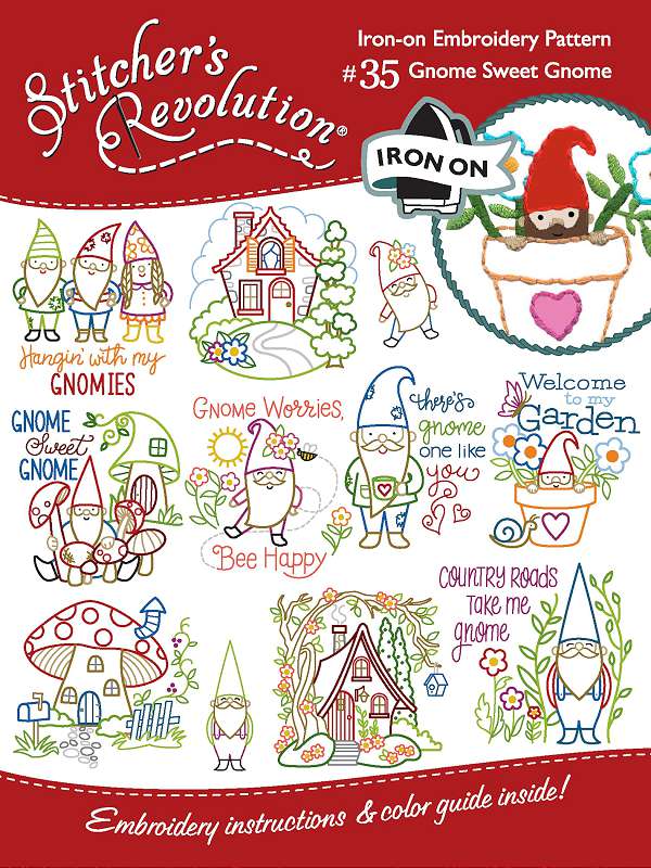 Stitcher's Revolution Iron-On Transfers Gnome Sweet Gnome