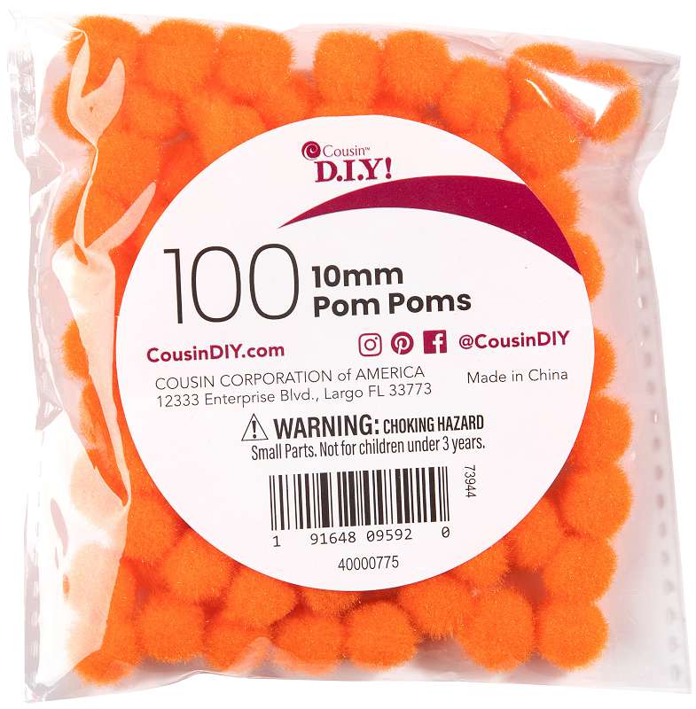 Pom-Poms 10mm 100/Pkg Orange