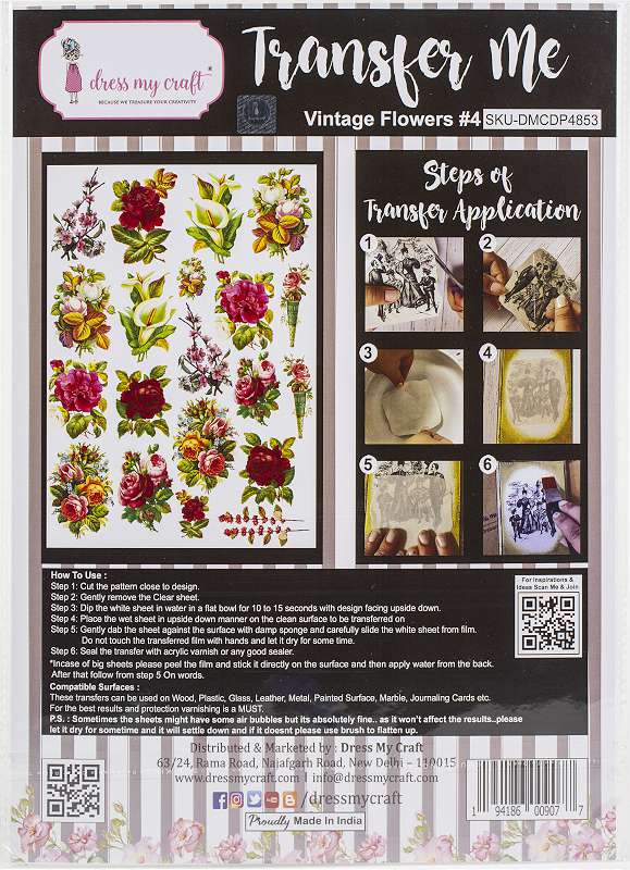 Dress My Craft Transfer Me Sheet A4 Vintage Flowers #4