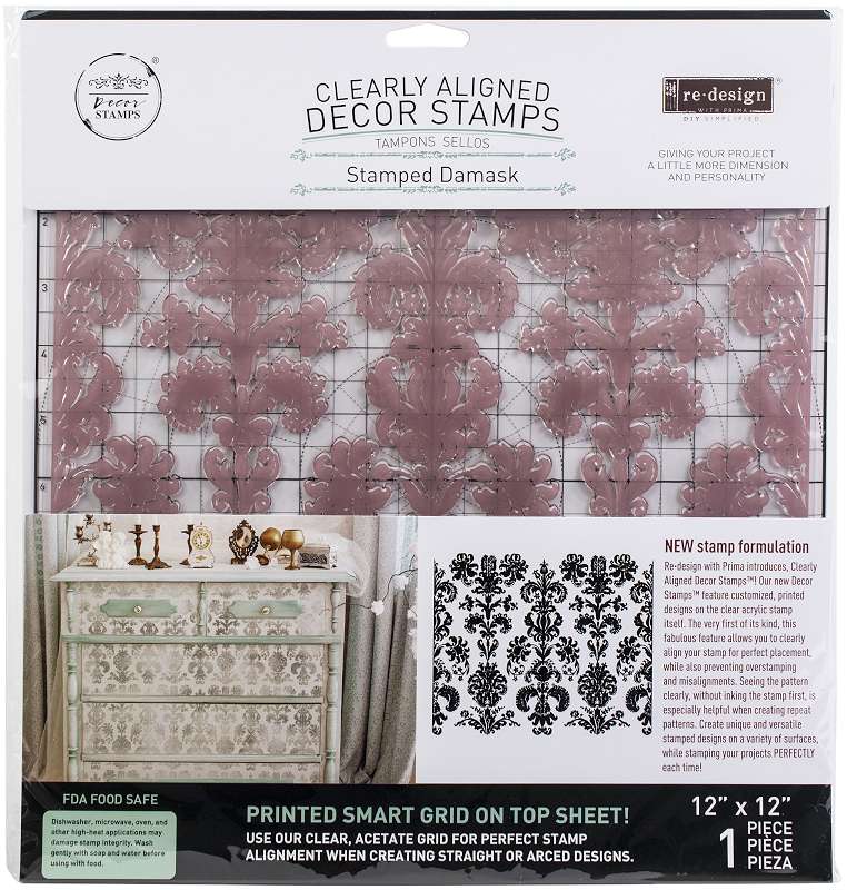 Prima Marketing Re-Design Decor Clear Cling Stamps 12"X12" Stamped Damask