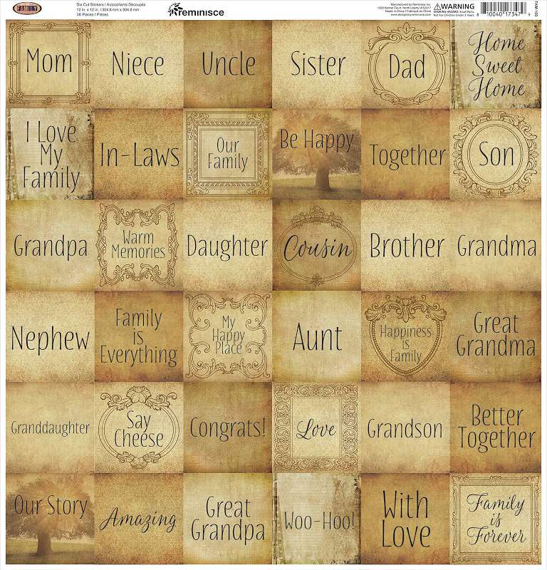 Reminisce Square Cardstock Stickers 12"X12"-Family