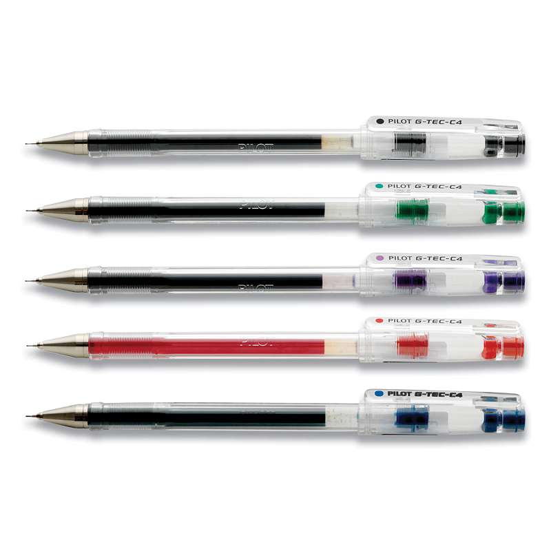 Pilot® G-TEC-C Ultra Stick Gel Pen, Ultra-Fine 0.4 mm, Assorted Color Ink, Clear Barrel, 5/Pack