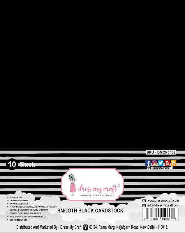 Dress My Craft Smooth Cardstock 240gsm 8.25"X11.75" 10/Pkg-Black