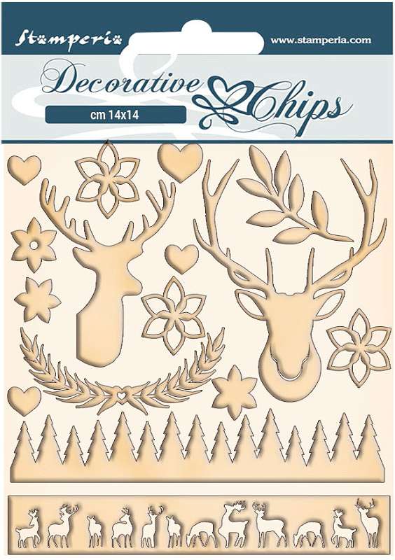 Stamperia Decorative Chips 5.5"X5.5"-Deer, Pink Christmas
