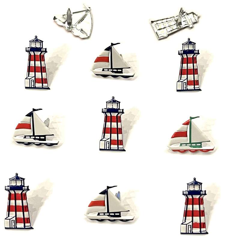 Eyelet Outlet Shape Brads 12/Pkg-Boat & Lighthouse