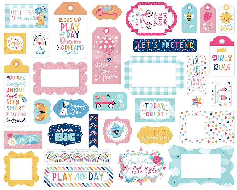 Echo Park Cardstock Ephemera 33/Pkg-Frames & Tags, Play All Day Girl