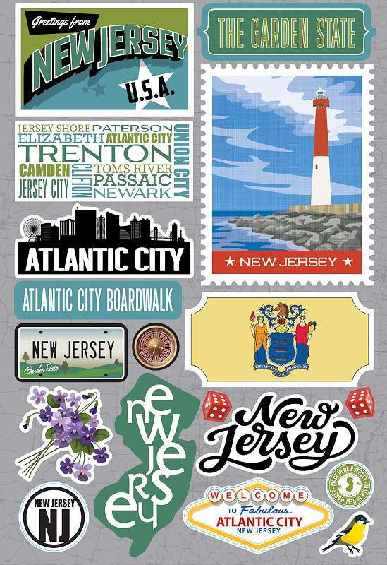 Reminisce Jet Setters 3.0 State Dimensional Stickers-New Jersey