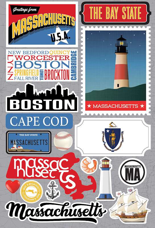 Reminisce Jet Setters 3.0 State Dimensional Stickers-Massachusetts