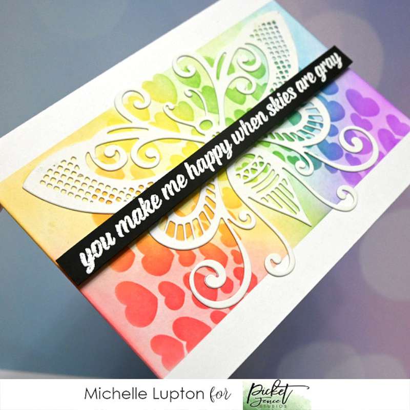 Picket Fence Studios Stencil 6"X6"-Rainbow Of Hearts - A2