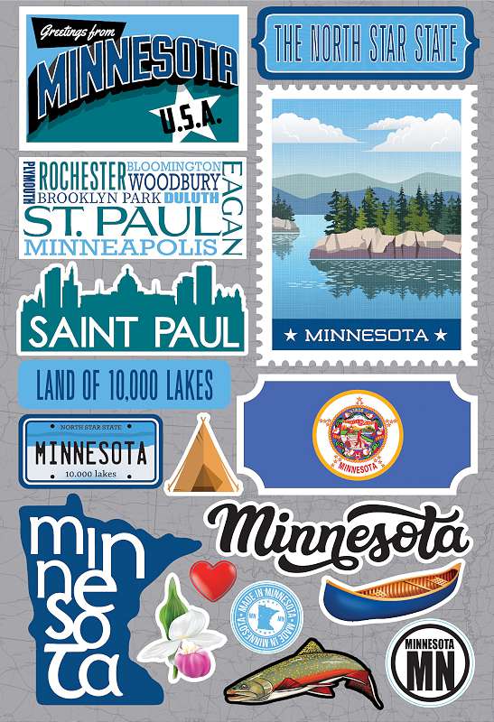 Reminisce Jet Setters 3.0 State Dimensional Stickers-Minnesota