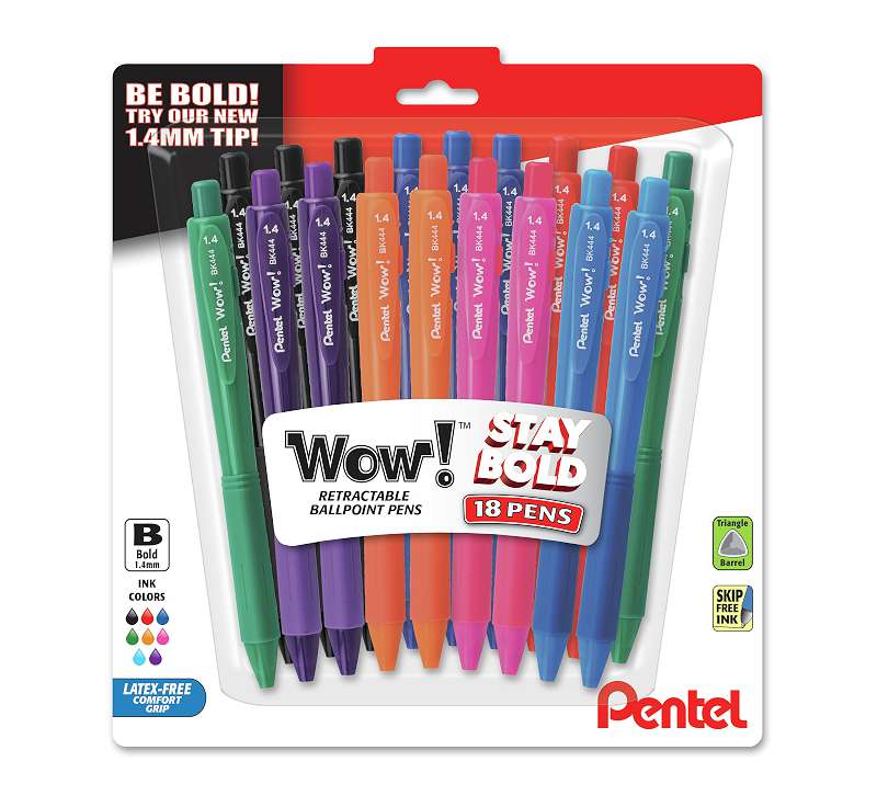 Pentel Wow! Retractable Ballpoint Pens 1.4mm 18/Pkg-Assorted
