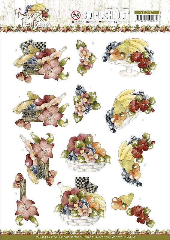 Find It Trading Precious Marieke Punchout Sheet-Flowers & Bananas, Flowers & Fruits