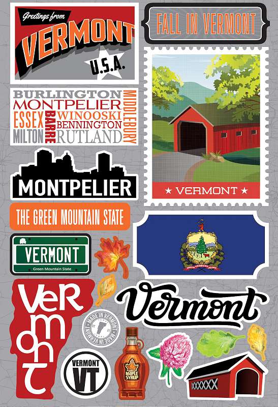 Reminisce Jet Setters 3.0 State Dimensional Stickers-Vermont