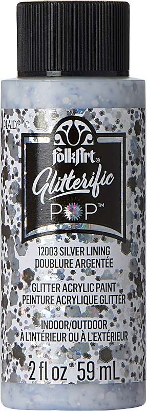 Folkart Glitterific Pop Acrylic Paint 2oz-Silver Lining