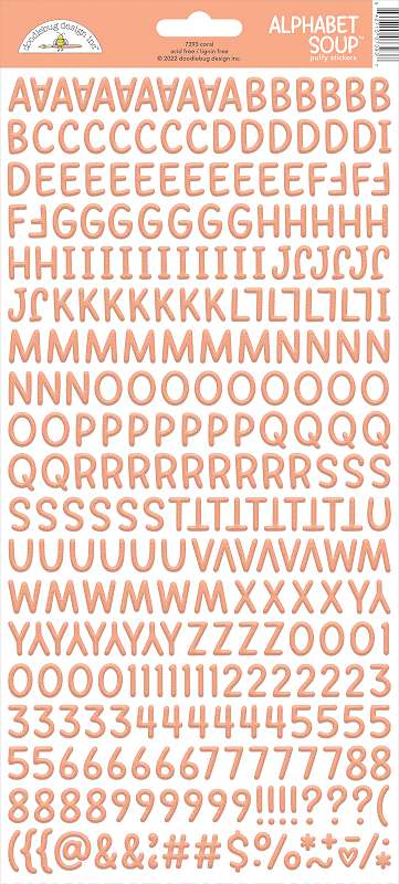 Doodlebug Alphabet Soup Puffy Stickers 6"X13"-Coral
