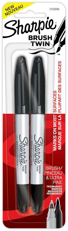 Sharpie Permanent Twin Brush Markers 2/Pkg-Black