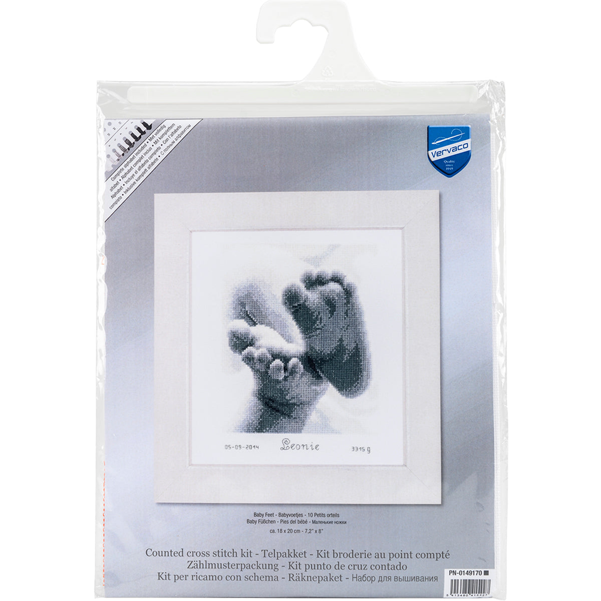 Baby Feet Birth Record On Aida Counted Cross Stitch Kit 7"X8" 18 Count