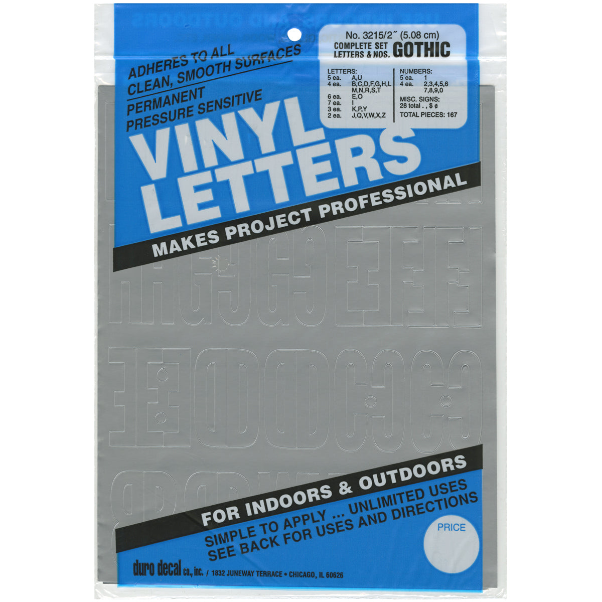 Permanent Adhesive Vinyl Letters & Numbers 2" 167/Pkg Silver