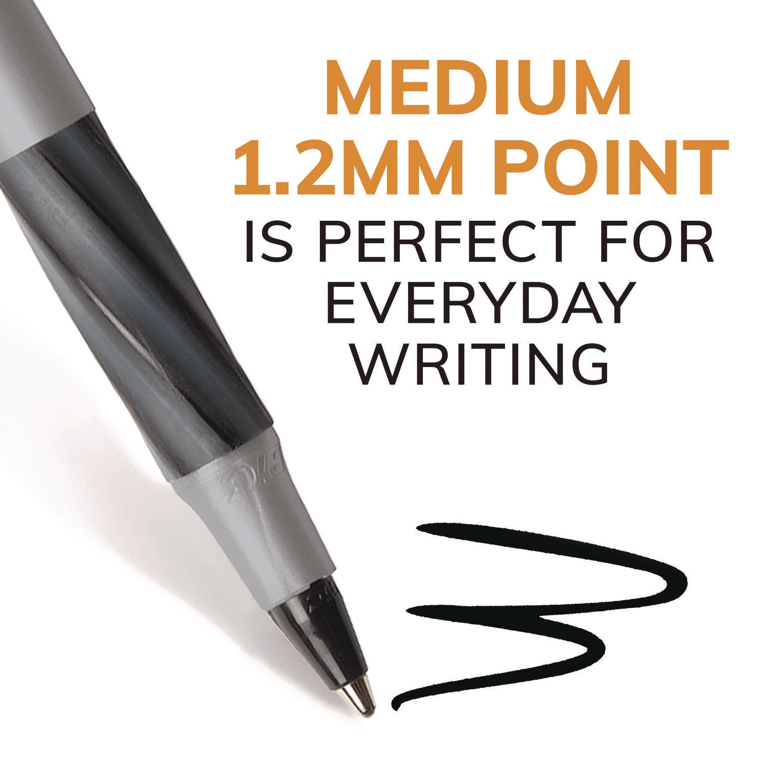 BIC® Round Stic Grip Xtra Comfort Ballpoint Pen, Black Ink, .8mm, Fine, Dozen