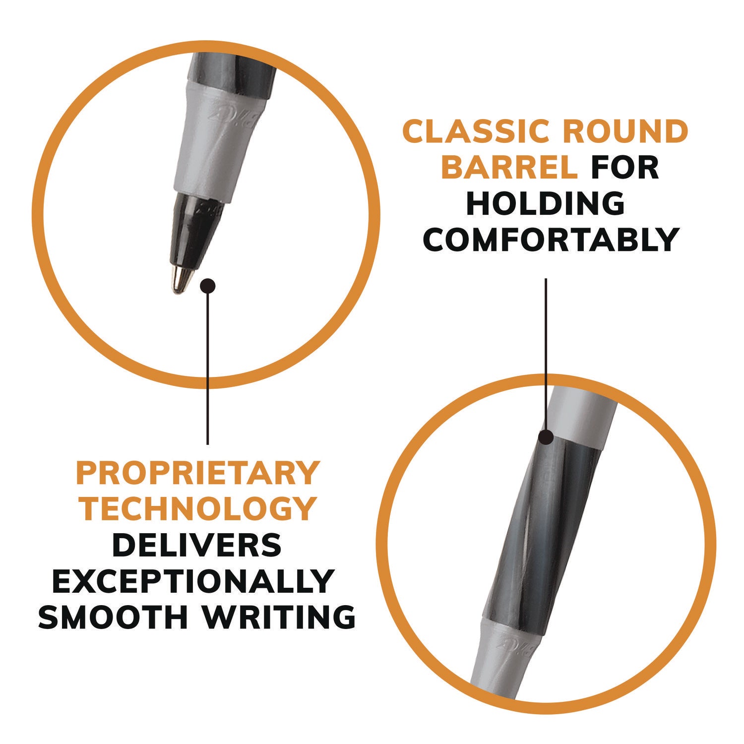 BIC® Round Stic Grip Xtra Comfort Ballpoint Pen, Black Ink, .8mm, Fine, Dozen