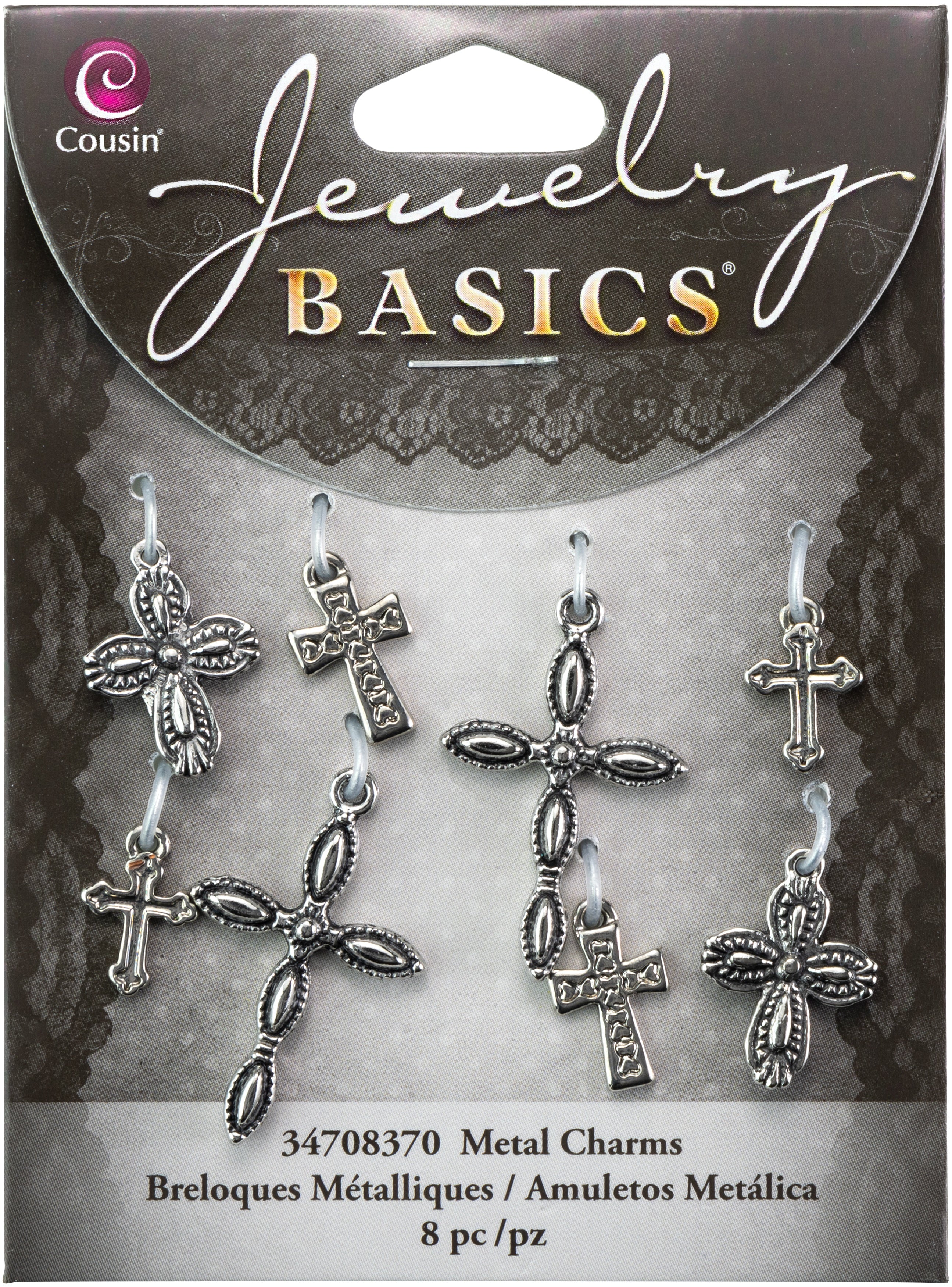 Jewelry Basics Metal Charms Silver & Black Crosses 8/Pkg