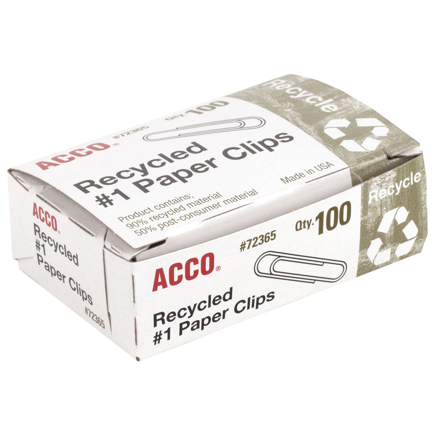 ACCO Recycled Paper Clips, Smooth, #1, 100/Box, 10 Boxes/Pack