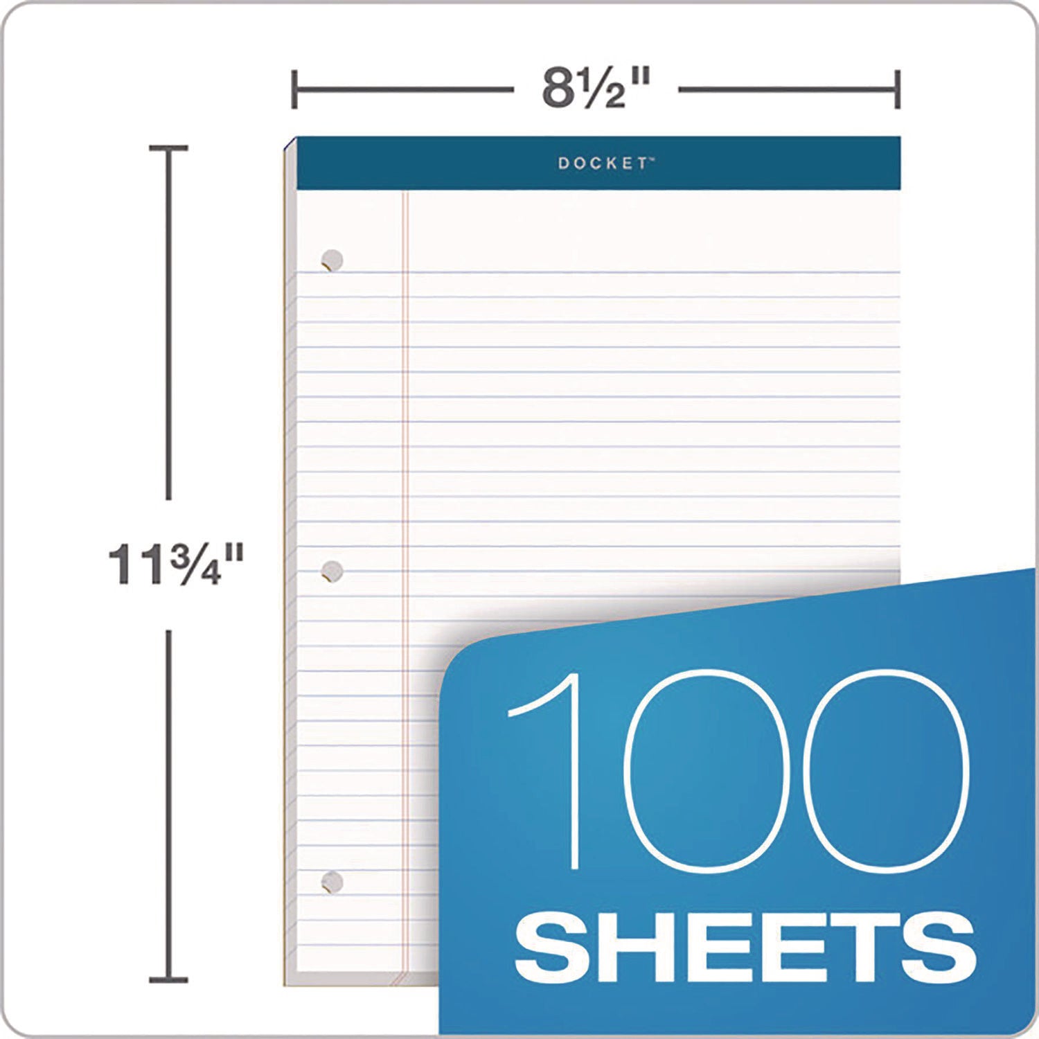 TOPS™ Double Docket Writing Pad, 8 1/2 x 11 3/4, Legal/Wide, White, 100 Sheets