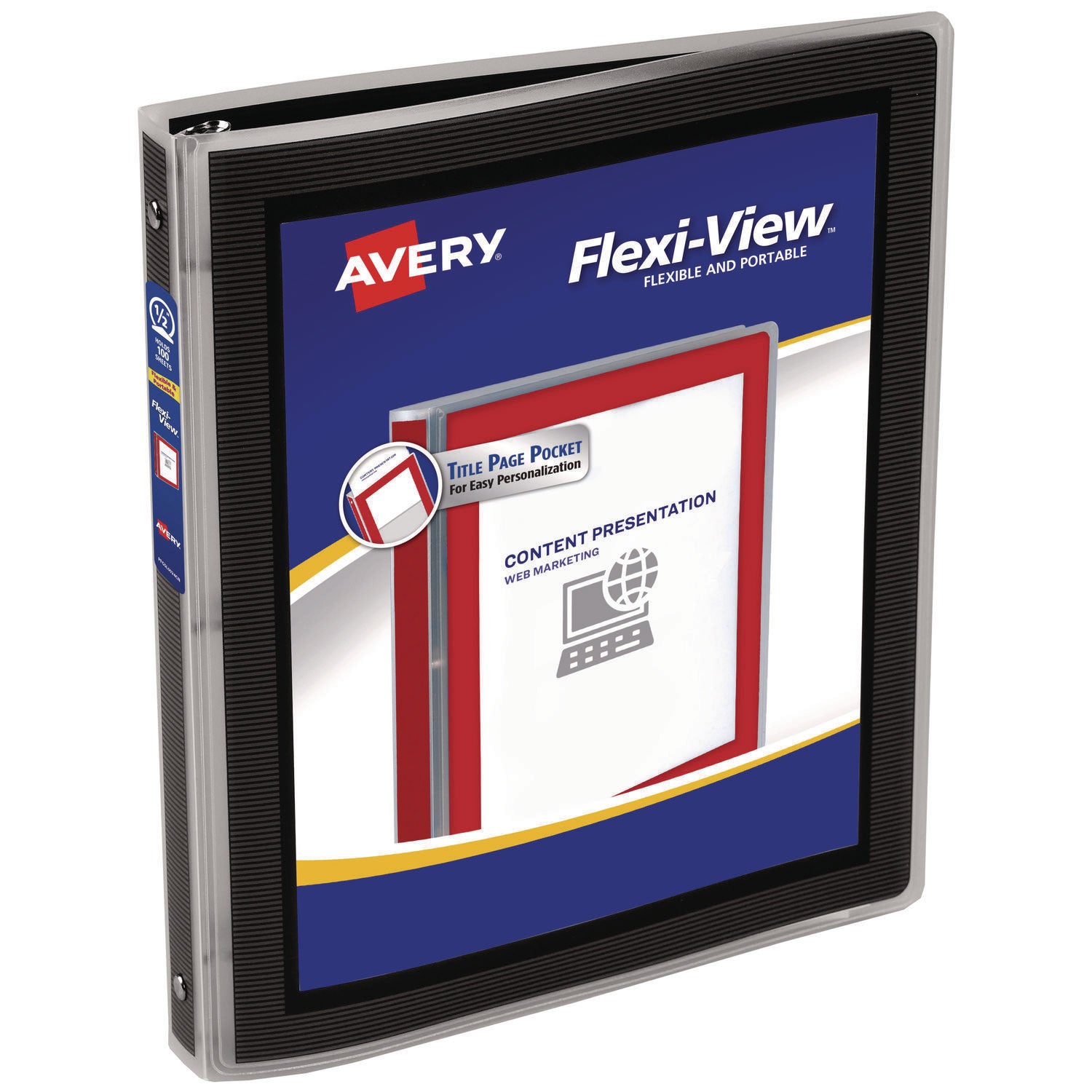 Avery® Flexi-View Binder w/Round Rings, 11 x 8 1/2, 1/2" Cap, Black