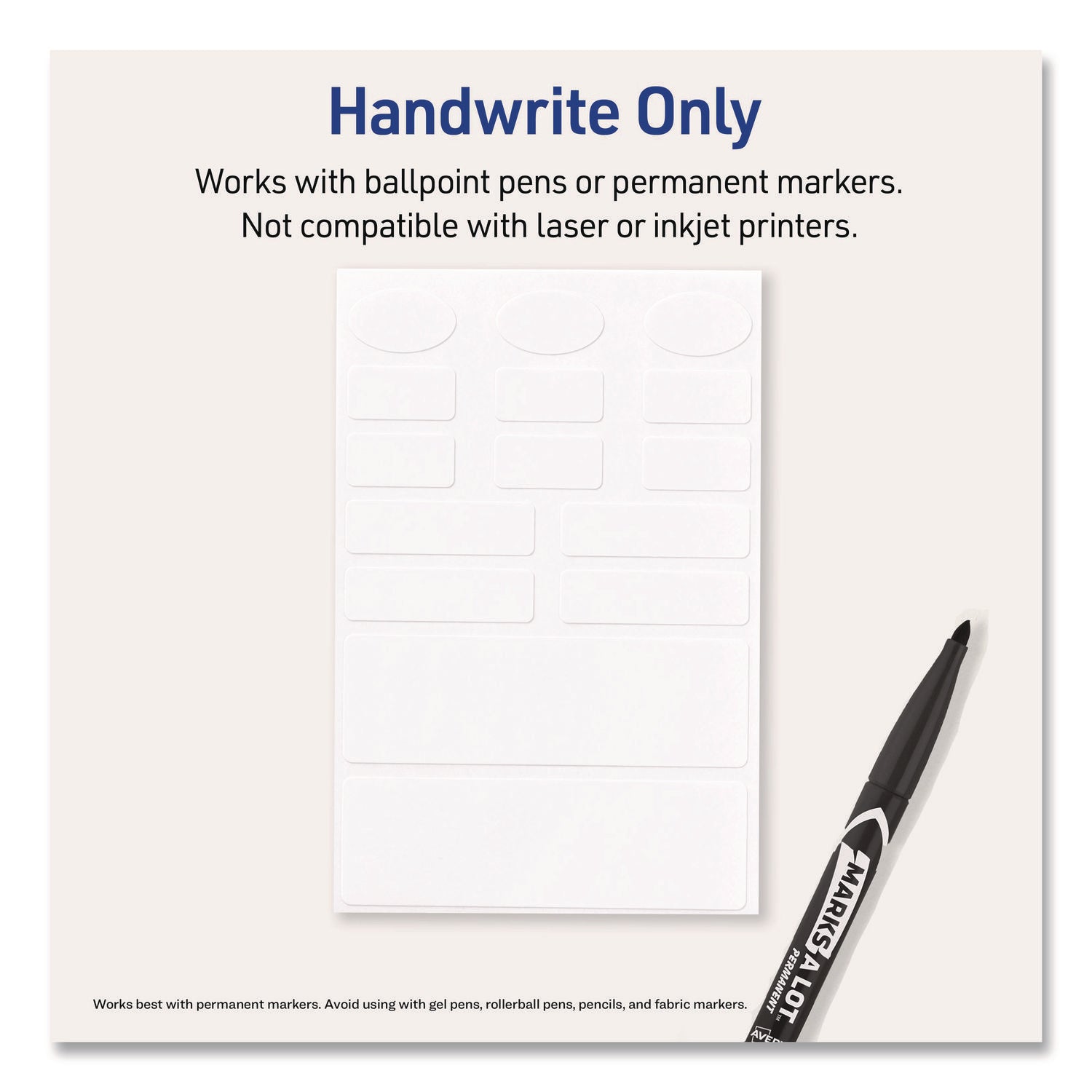 No-Iron Clothing Labels 45/Pkg White, Assorted Sizes