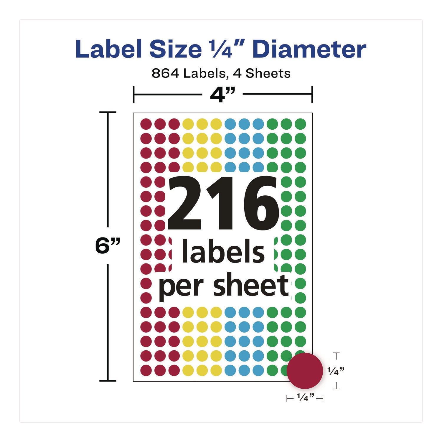 Avery® See Through Removable Color Dots, 1/4 dia, Assorted Colors, 864/Pack