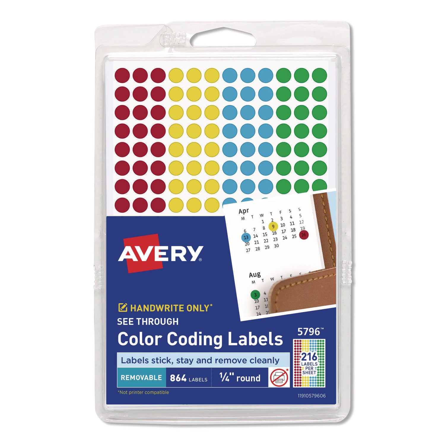 Avery® See Through Removable Color Dots, 1/4 dia, Assorted Colors, 864/Pack