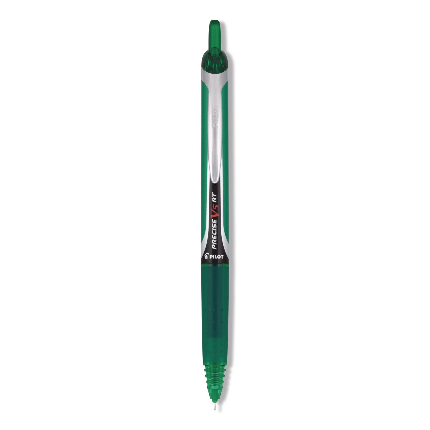 Precise V5rt Roller Ball Pen, Retractable, Extra-Fine 0.5 Mm, Green Ink, Green/silver Barrel