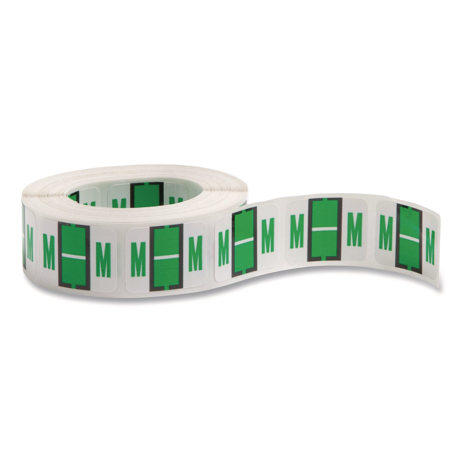 Smead® A-Z Color-Coded Bar-Style End Tab Labels, Letter M, Light Green, 500/Roll