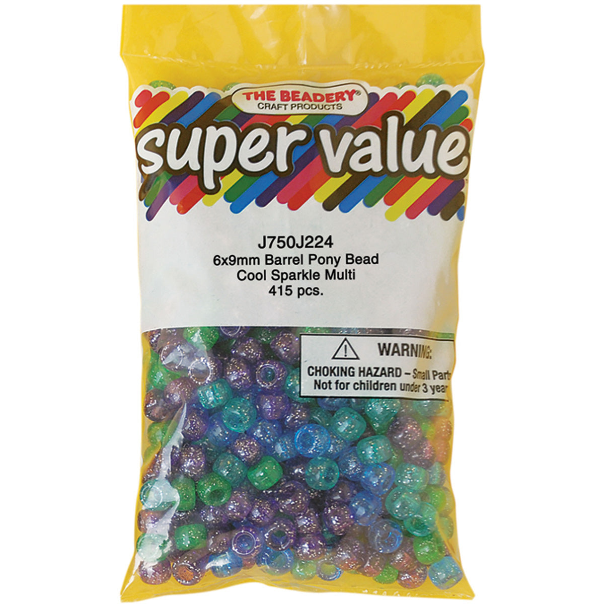 Pony Beads 6mmX9mm 415/Pkg Cool Sparkle Multicolor